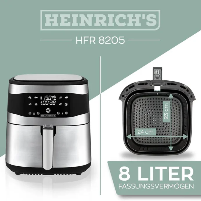 ⁦Friteuse sans Huile Heinrich's 8L - 8 programmes-Ecran tactile LED 1800W Germany⁩ - الصورة ⁦7⁩