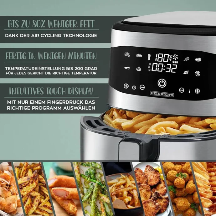 ⁦Friteuse sans Huile Heinrich's 8L - 8 programmes-Ecran tactile LED 1800W Germany⁩ - الصورة ⁦4⁩