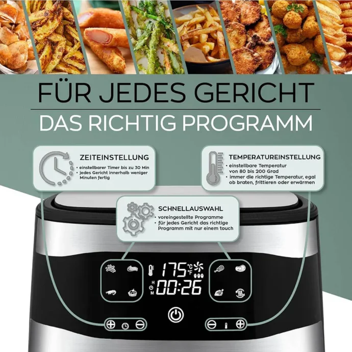 ⁦Friteuse sans Huile Heinrich's 8L - 8 programmes-Ecran tactile LED 1800W Germany⁩ - الصورة ⁦3⁩