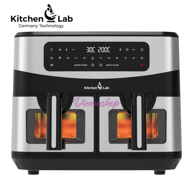Kitchen Lab Friteuse Sans Huile 2 Panier 9L 2400w مقلاة كهربائية مزدوجة من كيتشن لاب بحجم 4.5 لتر + 4.5 لتر
