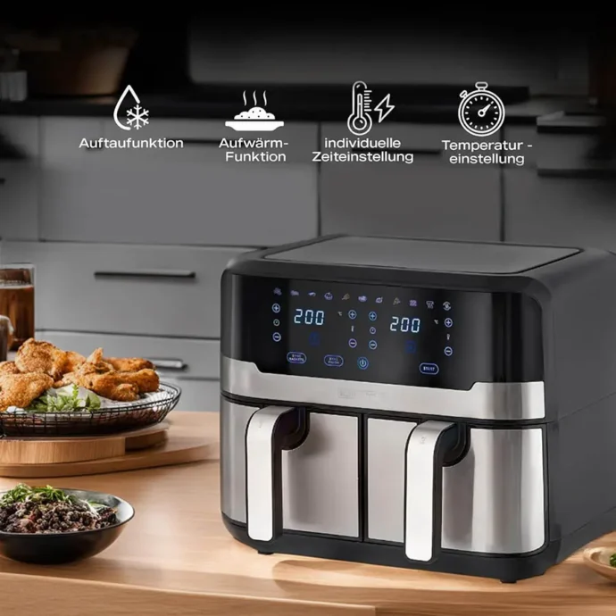 ⁦Heinrich Bauer Friteuse Sans Huile Air Fryer Double Bac 2400W 9L⁩ - الصورة ⁦5⁩