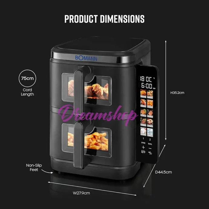 ⁦BOMANN GERMANY FRITEUSE SANS HUILE DOUBLE TIRROIRS DUALZONE 11L 2800W⁩ - الصورة ⁦7⁩
