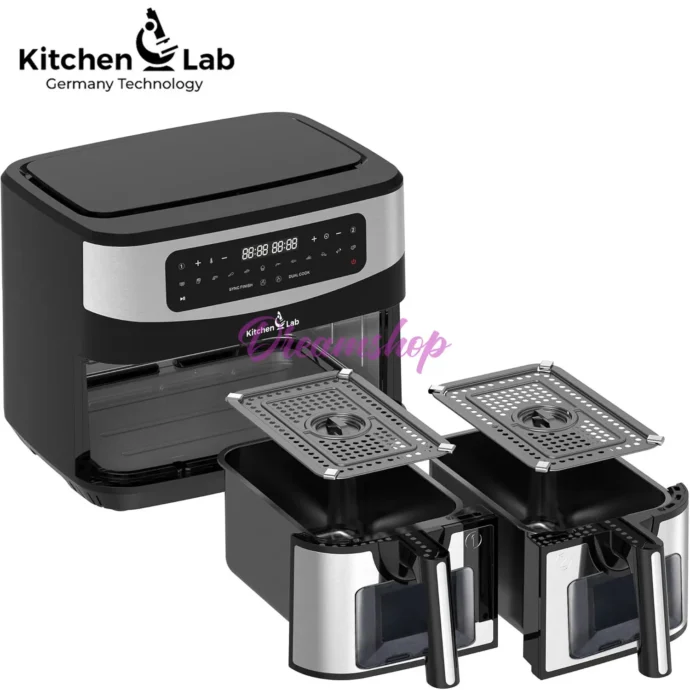 ⁦Kitchen Lab Friteuse Sans Huile 2 Panier 9L 2400w مقلاة كهربائية مزدوجة من كيتشن لاب بحجم 4.5 لتر + 4.5 لتر⁩ - الصورة ⁦2⁩