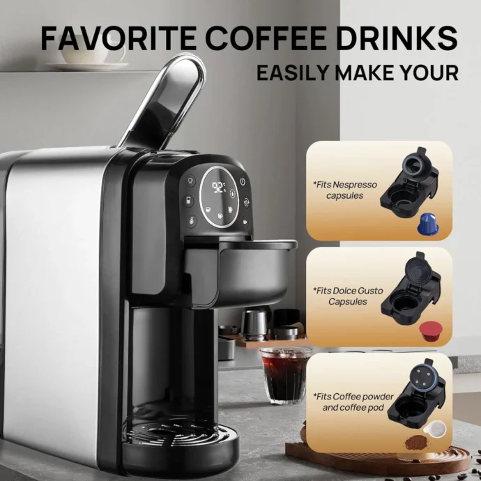 ⁦MultiSmart Machine À Capsules Inox 20Bar - 4 En 1 - Dolce Gusto / Nespresso / Poudre / Dosette⁩ - الصورة ⁦5⁩