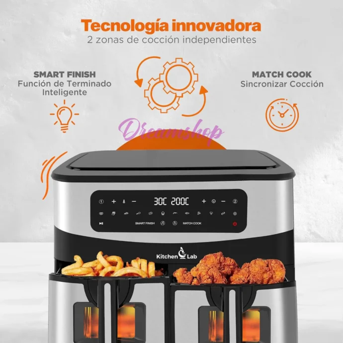 ⁦Kitchen Lab Friteuse Sans Huile 2 Panier 9L 2400w مقلاة كهربائية مزدوجة من كيتشن لاب بحجم 4.5 لتر + 4.5 لتر⁩ - الصورة ⁦4⁩