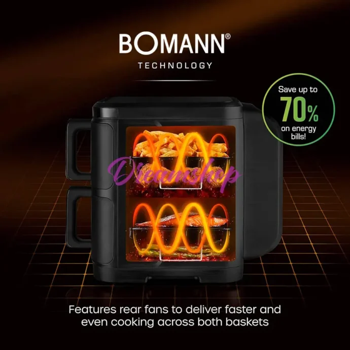 ⁦BOMANN GERMANY FRITEUSE SANS HUILE DOUBLE TIRROIRS DUALZONE 11L 2800W⁩ - الصورة ⁦3⁩