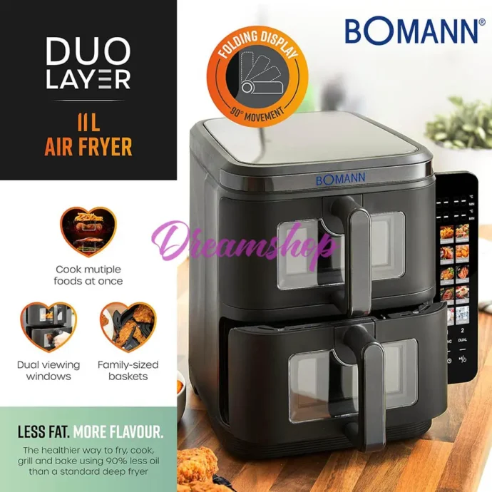 ⁦BOMANN GERMANY FRITEUSE SANS HUILE DOUBLE TIRROIRS DUALZONE 11L 2800W⁩ - الصورة ⁦2⁩