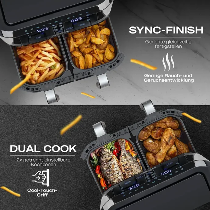 ⁦Heinrich Bauer Friteuse Sans Huile Air Fryer Double Bac 2400W 9L⁩ - الصورة ⁦4⁩