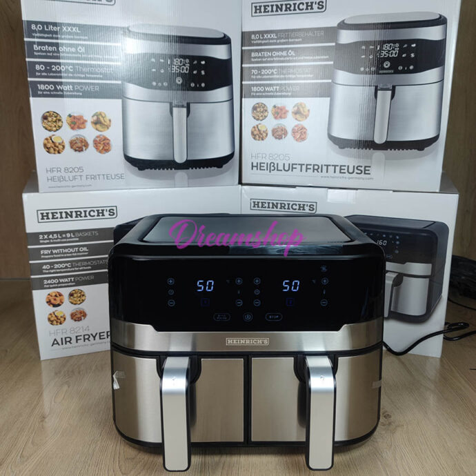 ⁦Heinrich Bauer Friteuse Sans Huile Air Fryer Double Bac 2400W 9L⁩ - الصورة ⁦2⁩
