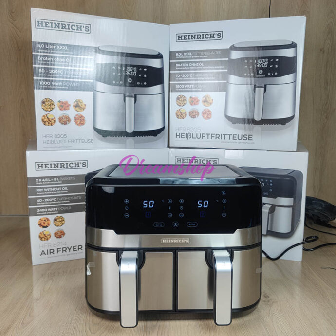⁦Heinrich Bauer Friteuse Sans Huile Air Fryer Double Bac 2400W 9L⁩ - الصورة ⁦3⁩