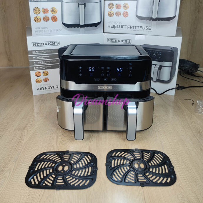 ⁦Heinrich Bauer Friteuse Sans Huile Air Fryer Double Bac 2400W 9L⁩ - الصورة ⁦5⁩