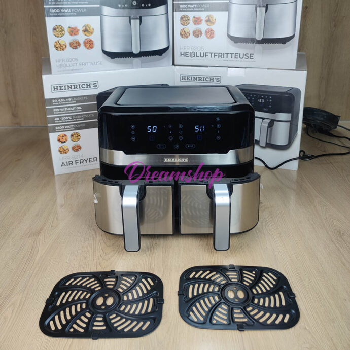 ⁦Heinrich Bauer Friteuse Sans Huile Air Fryer Double Bac 2400W 9L⁩ - الصورة ⁦6⁩