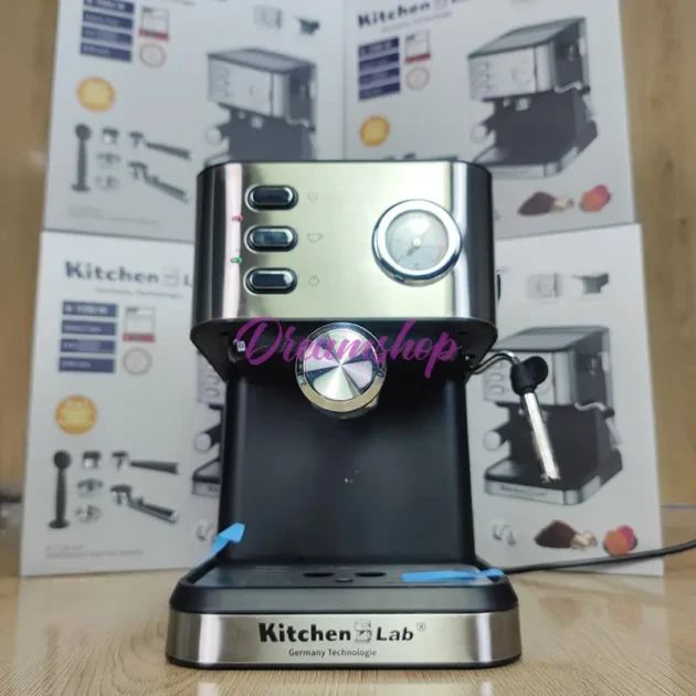 Cafetière inox a Bras 4 en 1 – 20 Bars 1050W 1.5L Café Poudre et MultiCaps KitchenLab KT-CM-001