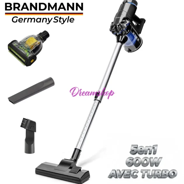 BRANDMANN Aspirateur Balai & À Main Sans Sac 5en1 Multi-Cyclonique 600W AVEC TURBO