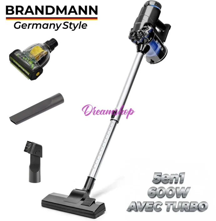BRANDMANN Aspirateur Balai & À Main Sans Sac 5en1 Multi-Cyclonique 600W AVEC TURBO