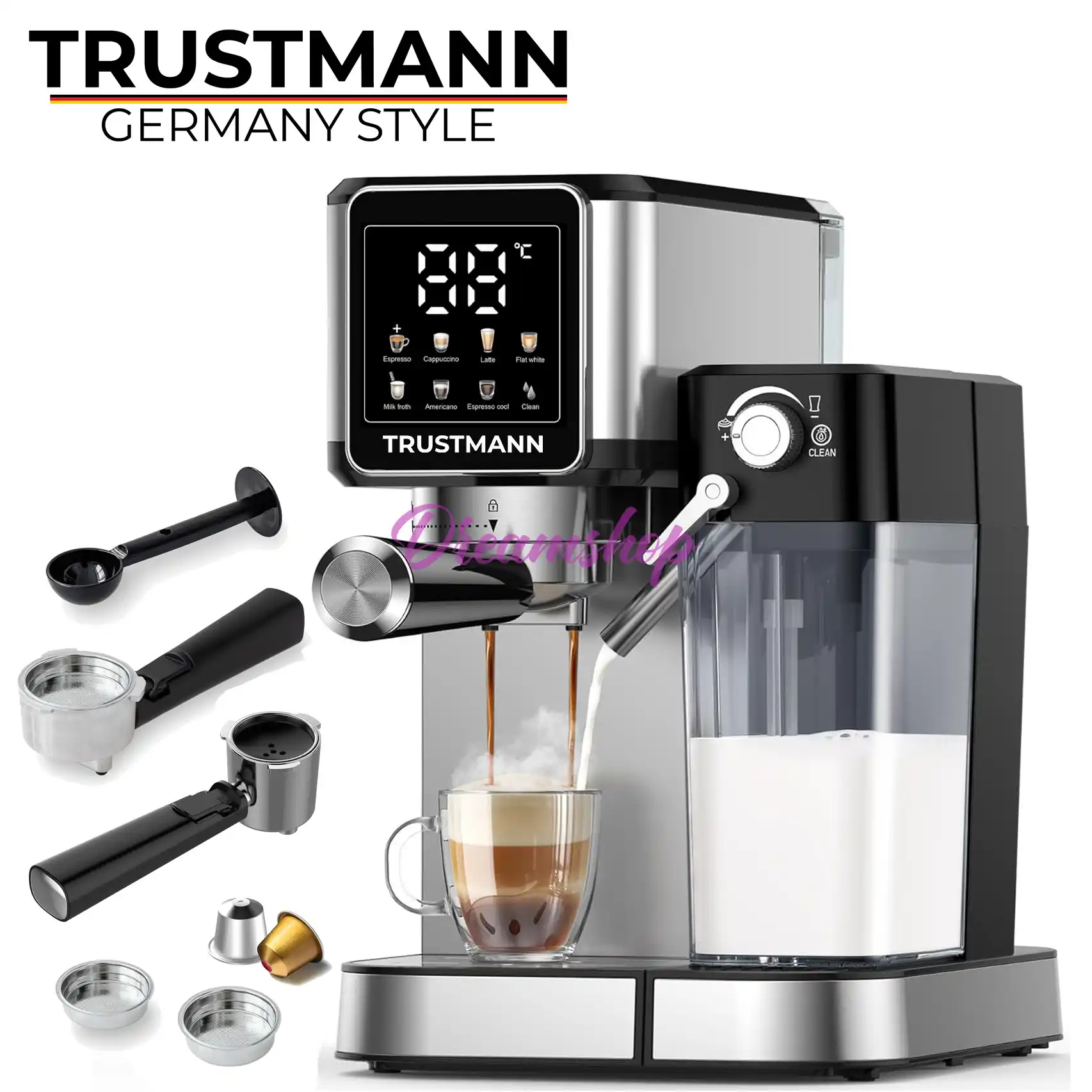 Machine à Café Expresso TRUSTMANN 20 Bar - 6 En 1 1350 WATTS