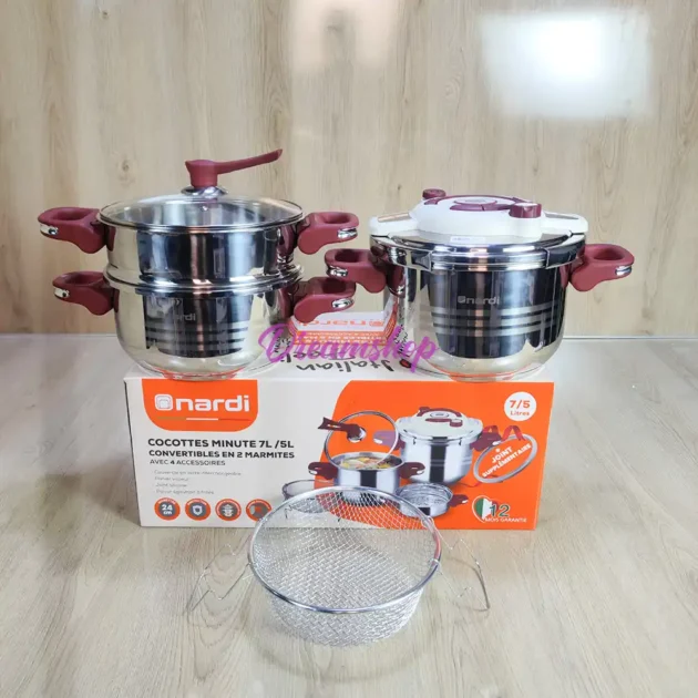 Nardi Cocotte 8 Pièces - inox 18/10 - 5+7 Litres CLIPSO + JOINT