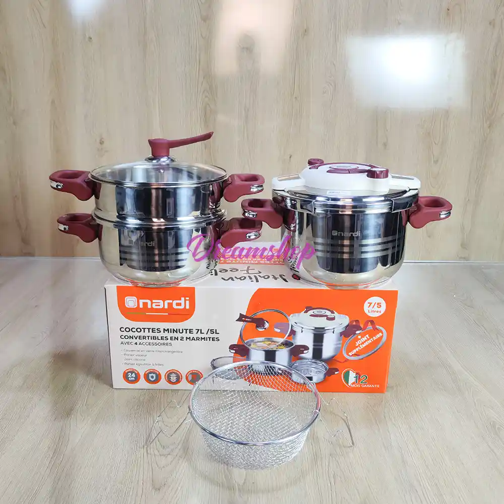 Nardi Cocotte 8 Pièces - inox 18/10 - 5+7 Litres CLIPSO + JOINT - الصورة 2