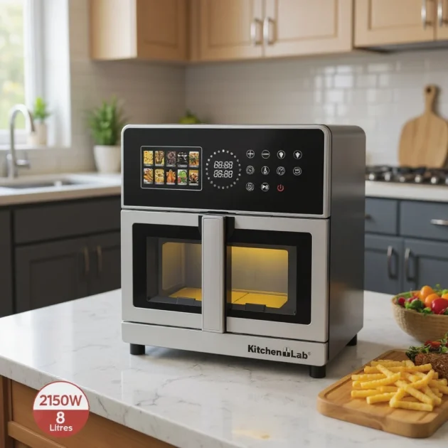 AirFryer inox XL 8L 2150W Double Résistances Avec 10 Programmes 200° KitchenLab KL101DUW