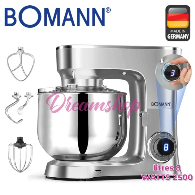 Bomann Germany Robot Pétrin Multifonction 8L Double Crochet 2500W
