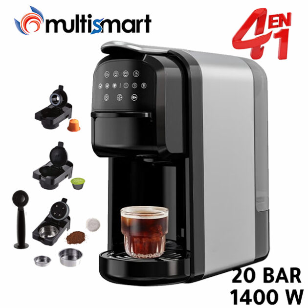 MultiSmart Machine À Capsules Inox 20Bar - 4 En 1 - Dolce Gusto / Nespresso / Poudre / Dosette