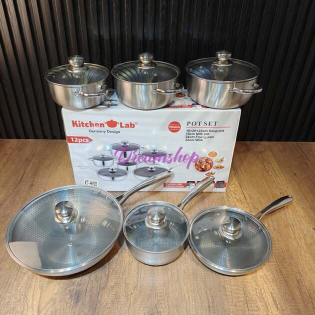 طقم قدور كيتشن لاب 12 قطعة - جودة احترافية لجميع أنواع المواقد